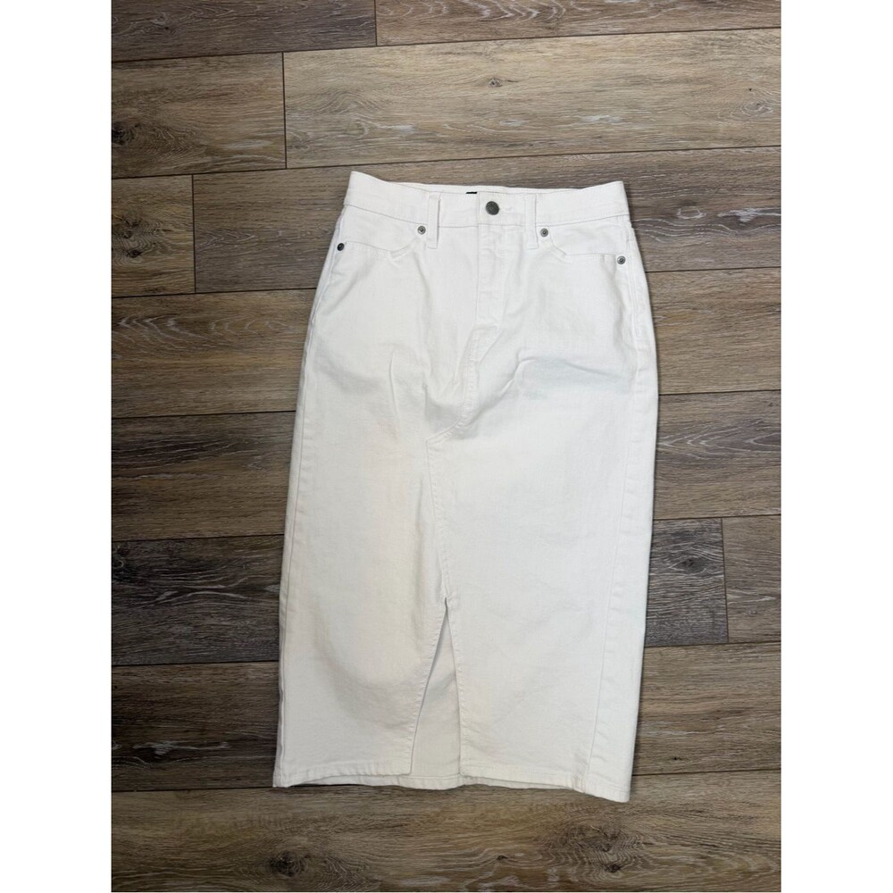 Banana Republic White High-Waist Denim Midi Skirt Sz 0